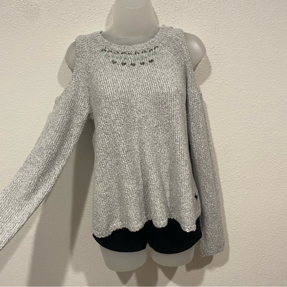 Kids Abercrombie Girls Gray Knit Cold Shoulder Long Sleeve Sweater 15/16